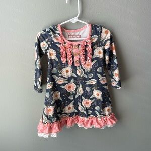 Cheeky Plum Floral Long Sleeve Dress with Pink Accents